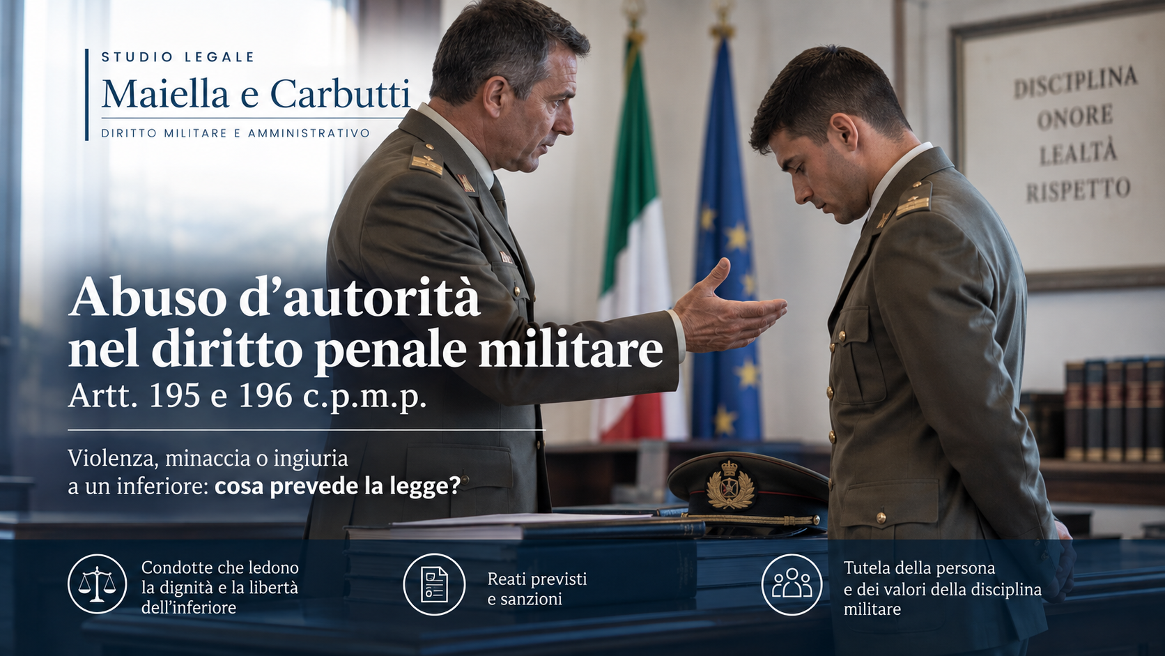 Abuso d'autorità – artt. 195 e 196 c.p.m.p.: violenza, minaccia o ingiuria a un inferiore – cosa prevede la legge
